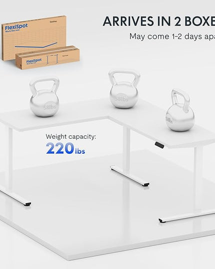 FLEXISPOT L Shaped Standing Desk, 63 x 55 Inch Electric Height Adjustable Corner Desk, Sit Stand Computer Workstation, Preset Controller, Home Office, White Frame with White Top