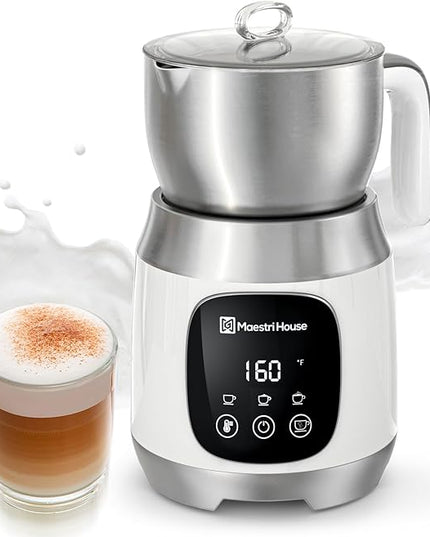 Maestri House Milk Frother, Variable Temp and Froth Thickness DualFro 600 Milk Frother Steamer, 21OZ Smart Touch Control Milk Warmer, Dishwasher Safe, Memory Function for Latte&Hot Chocolate (White)