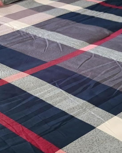 CLOTHKNOW Navy Blue Plaid Queen Comforter Set 3Pcs Tartan Bedding Comforter Sets All Season Soft Blue Grid Buffalo Comforter with 2 x Pillow Cases