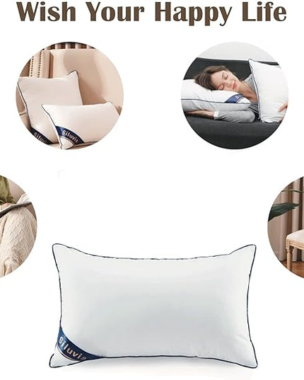 Siluvia Decorative 12x20 Pillow Inserts Set of 2 - Square Throw Pillows with 100% Cotton Cover for Sofa, Couch, and Bed - White