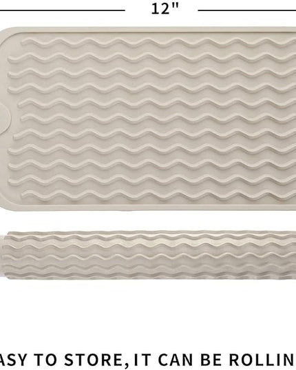 Silicone Dish Drying Mat for Multiple Usage,Easy clean,Eco-friendly,Heat-resistant Silicone Mat for Kitchen Counter or Sink,Refrigerator or Drawer Liner Tapioca S 12 inches x 6 inches