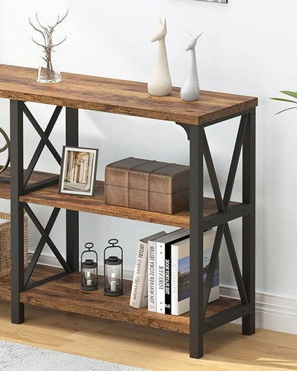 IBF Rustic Console Table for Entryway, Farmhouse Wood Sofa Table with Storage, Industrial Open Entry Table for Hallway, Modern Foyer Tables Behind Couch Shelf for Home Living Room, Rustic Brown, 55 In