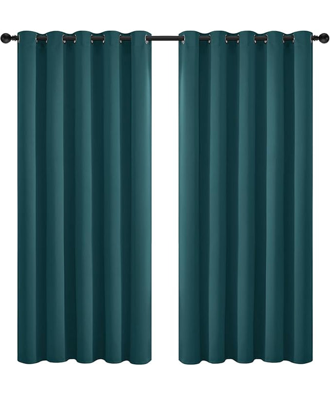 Yakamok Blackout Curtains for Bedroom 2 Panels Set Thermal Insulated Room Darkening Dark Black Out Drapery Grommet Window Treatments Drapes for Living Room, 70x84, Dark Teal