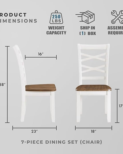Lexicon Dining Table Set for 6 with Chairs, Wood 7 Piece Farmhouse Dining Room Table and Chairs Set of 6, Cross Back, Easy Assembly Seater for Indoor Home, Dinner, Kitchen, Cherry/White