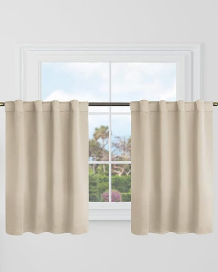BGment Champagne Curtains 36 Inch Length for Small Windows - 34 x 36 inch Camper Curtains Rod Pocket and Back Tab Thermal Insulated Room Darkening Drapes for Kitchen/Cafe Room, Set of 2 Panels