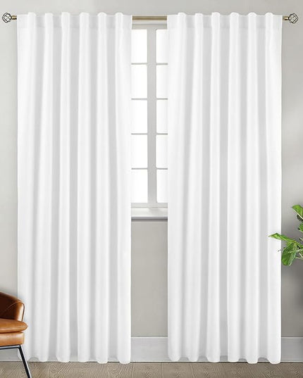 BGment Rod Pocket and Back Tab White Curtains for Bedroom - Thermal Insulated Room Darkening Curtains for Living Room, 2 Window Curtain Panels (52 x 90 Inch, Pure White)