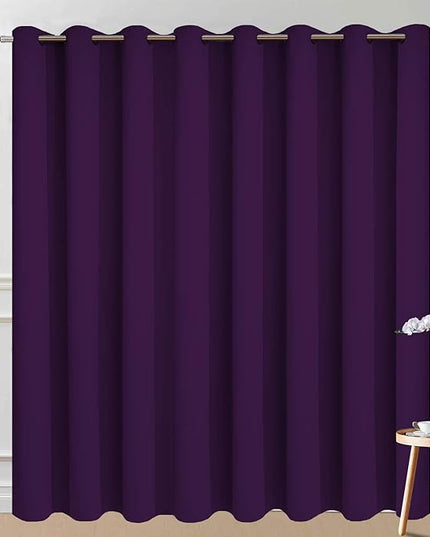 Yakamok 100% Wide Blackout Curtain 100 x 84 Inches for Sliding Glass Door, Grommet Light Blocking Thermal Insulated Room Divider Curtain for Living Room, 1 Panel,8.3ft Wide x 7ft Tall, Purple