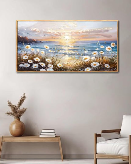 PHAOHUAXM Canvas Wall Art For Living Room Wall Decor For Bedroom Office Decorations Blue Ocean Landscape Painting Artwork Modern Beach Posters Aesthetic Ready To Hang Home Decor Wood Framed 20"x40"