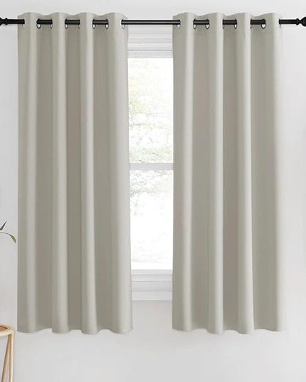 NICETOWN Room Darkening Natural Curtain for Bedroom, Grommet Thermal Insulated Thermal Curtain Light Blocking Window Treatment Sound Reducing for Kitchen, 1 Panel, W46 x L63