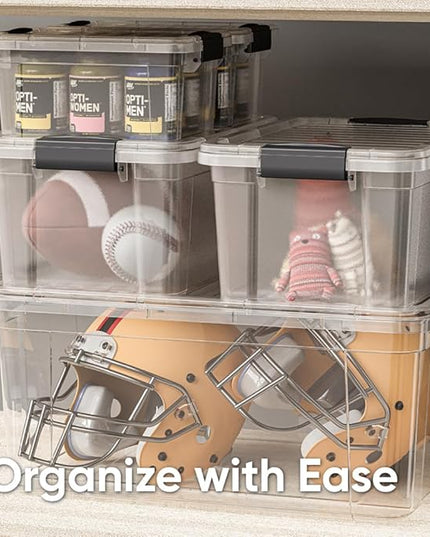 Superio Storage Bins with Lids, Clear Plastic Containers for Organizing, Stackable Totes, BPA Free, Odor Free, Organizer Boxes for Home, and Dorm (4 Pack, 36 Qt)