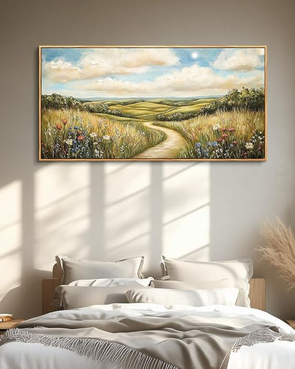 PHAOHUAXM Wall Art For Living Room Canvas Wall Decor For Bedroom Print Ink-Wash Landscape Paintings Office Restaurant Room Decorations Printing Artwork Ready To Hang Home Decor Wood Framed 20"X40"