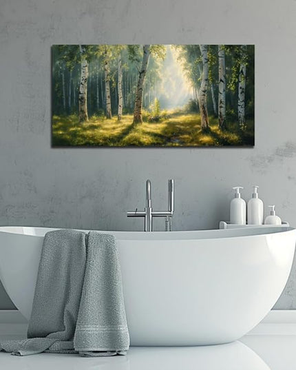 Nature Wall Art Forest Scenery Wall Art Landscape Pictures Green Birch Tree Canvas Print Beautiful Painting Decor for Living Room Mountain Canvas for Home Office Decorations 20x40Inch