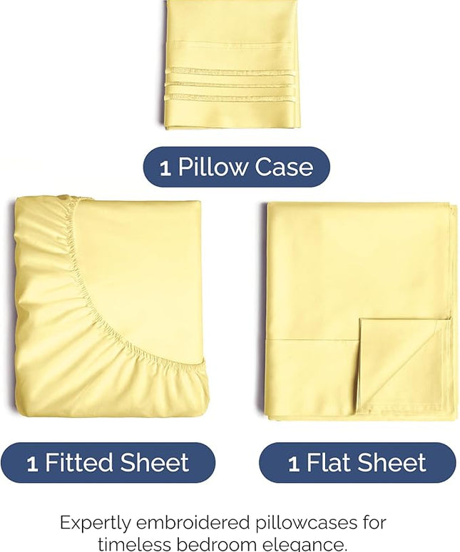 Twin Size 3 Piece Sheet Set - Comfy Breathable & Cooling Bed Sheets Set - Hotel Luxury Bedding for Women, Men, Kids, Teens, Boys & Girls - Deep Pockets, Ultra-Soft, Wrinkle Free - Oeko-Tex - Yellow