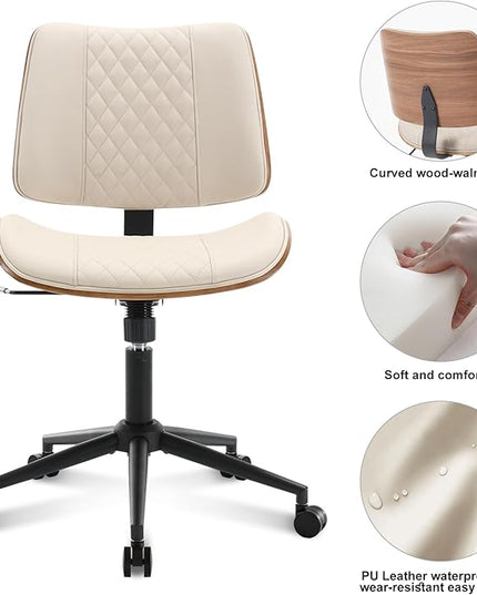 BV Home Office Chair No Arms with Wheels, Armless Small Desk Chair,Task Computer Office Desk Chair for Casual Office Small Space,Study Room,Reading Room(Beige)