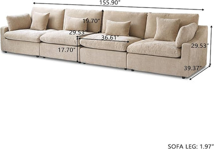 WJShome 160" Cloud Couch Sectional for Living Room, Down Filled Modular Sectional Sofa,4 Seater Convertible Couch, Sofa Covers Washable&Replaceable,Khkai