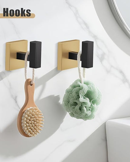 YACVCL 5-Pieces Black and Gold Bathroom Hardware Accessories Set Stainless Steel Bathroom Towel Bar Set Towel Holder Set for Bathroom,Upgraded Toilet Paper Holder with Shelf,Wall Mounted 23.6"