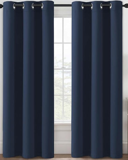 H.VERSAILTEX Blackout Curtains for Bedroom Thermal Insulated Room Darkening Living Room Curtains 84 Inch Long Grommet Privacy Protection Window Curtain Panels/Drapes for Nursery, 2 Panels, Navy Blue