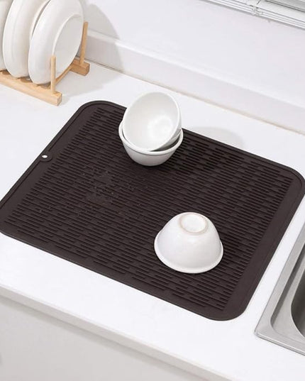 Silicone Dish Drying Mat for Multiple Usage,Easy clean,Eco-friendly,Heat-resistant Silicone Mat for Kitchen Counter or Sink,Refrigerator or Drawer Liner Coffee XL 18 inches x 16 inches