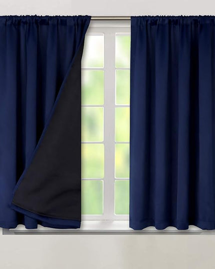 BGment Blackout Curtains for Bedroom 45 Inch Length, Rod Pocket 100% Blackout Curtains with Thermal Liner Room Darkening Curtains for Living Room, Each Window Curtain 2 Panels, 42 x 45 Inch, Navy Blue