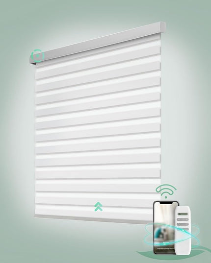 Yoolax Motorized Zebra Blinds, Remote Zebra Shades for Indoor Windows, Motorized Shades with Remote Light Control Horizontal Window Blinds Custom Size(80% Shading White)