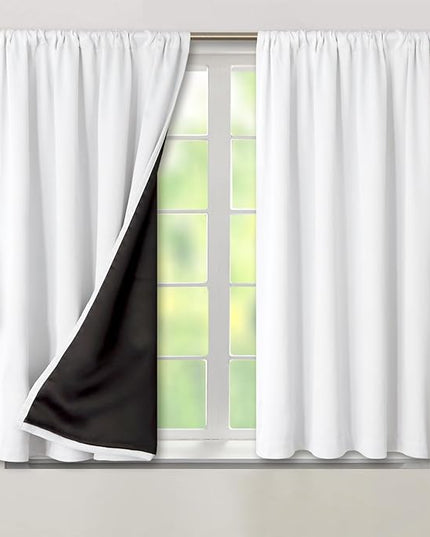 BGment White Blackout Curtains for Bedroom 54 Inch Length, Rod Pocket 100% Blackout Curtains with Thermal Liner Room Darkening Curtains for Living Room, Each Window Curtains 2 Panels, 42 x 54 Inch