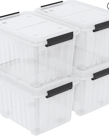 Obstnny 50 L Clear Plastic Storage Bins with Wheels, Large Lidded Organizer Boxes, 4 Pack