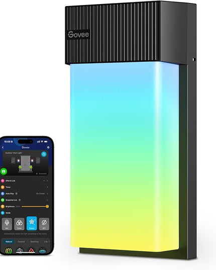 Govee Outdoor Wall Light, 1500LM Smart RGBIC Porch Lights Outdoor with 45 Scene Modes, IP65 Waterproof for Outdoor Decor, DIY, Wall Sconce Works with Alexa, Google Assistant and Matter, 1 Pack