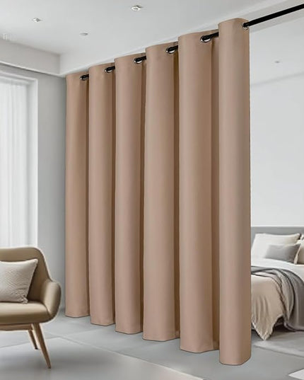 JIUZHEN Blackout Sliding Door Room Divider Curtain, Noise Reducing Window Treatment Drape for Bedroom, Energy Saving Patio Door Curtains (Camel, W100 by L84, 1 Panel)