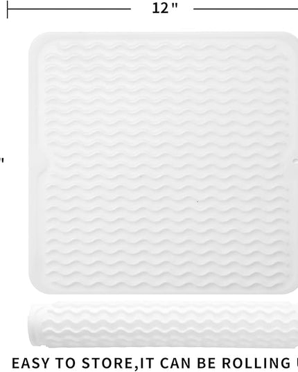 Silicone Dish Drying Mat for Multiple Usage,Easy clean,Eco-friendly,Heat-resistant Silicone Mat for Kitchen Counter or Sink,Refrigerator or Drawer liner Translucent M 12 inches x 12 inches