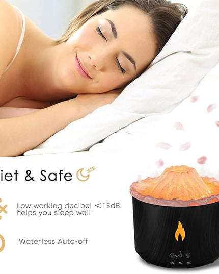 300ml Essential Oil Diffuser, Volcano Flame Aromatherapy Diffusers Fragrant Humidifier Vaporizer with Remote Control, Night Lights, Timer Auto Off for Bedroom Home Office (Dark Wood Grain)