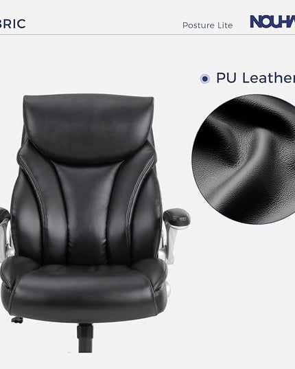 Nouhaus Big and Tall Desk Office Chair with Lumbar Support, High Back PU Leather Ergonomic Office Chair, Executive Desk Chair Computer Chairs with Adjustable Flip-up Armrests (Posture Lite,Black)