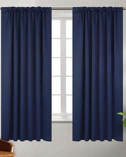 BGment Rod Pocket and Back Tab Blackout Curtains for Bedroom - Thermal Insulated Room Darkening Curtains for Living Room, 2 Window Curtain Panels (52 x 63 Inch, Navy Blue)