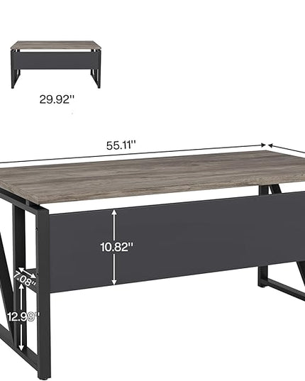 Tribesigns 55 inches Computer Desk with Bottom Storage Shelf Home Office Desk Writing Table for Workstation,Dark Walnut + Steel Leg， Cabinet not Included (Dark Oak, 55-inch -with Shelf)