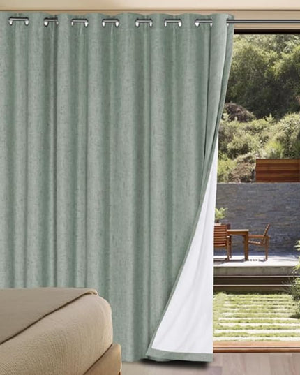 H.VERSAILTEX Linen Blackout Curtains Durable Thick Textured Linen Look 100% Blackout Patio Door Curtain Anti Rust Grommet Extra Wide Sliding Door Curtain Panel, W100 x L84 inch, Green Bay