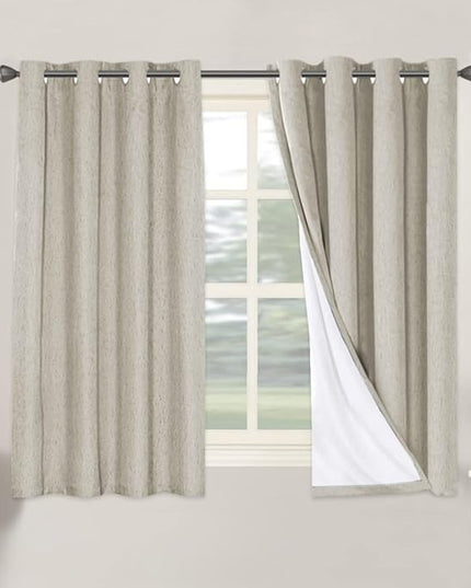 H.VERSAILTEX 100% Blackout Curtains for Bedroom Thermal Insulated Linen Textured Curtains Heat and Full Light Blocking Drapes Living Room Curtains 2 Panel Sets, Cobblestone, 52x54 Inch
