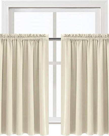 DWCN Thermal Short Blackout Curtains for Bedroom/Kitchen, Energy Saving Room Darkening Curtains for Nursery/Bedroom/Kitchen(W60 x L36inch, Light Beige, Set of 2 Panels, Top of Rod Pocket)