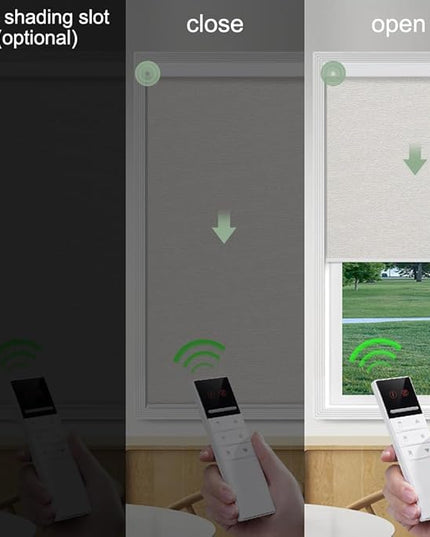 Zshine Motorized Blackout Window Blinds Customize Width (23-95 Inches) Remote Control Wireless and Rechargeable Roller Shades Blinds for Windows, Home, Office, Hotel, Club, Restaurant(82141F)