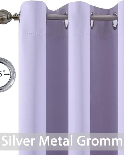 Yakamok Thermal Insulated Solid Ring Top Blackout Window Curtains/Drapes with 2 Tie Backs Included (Two Panels, 52 x 96 Inch, Lilac)