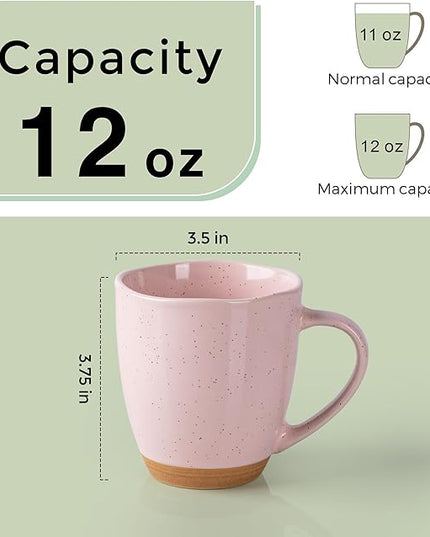 AmorArc 12oz Ceramic Coffee Mugs set of 6, Stylish Coffee Mugs with Rustic Terracotta Underside for Latte/Cappuccino/Milk/Cocoa, Dishwasher&Microwave Safe,