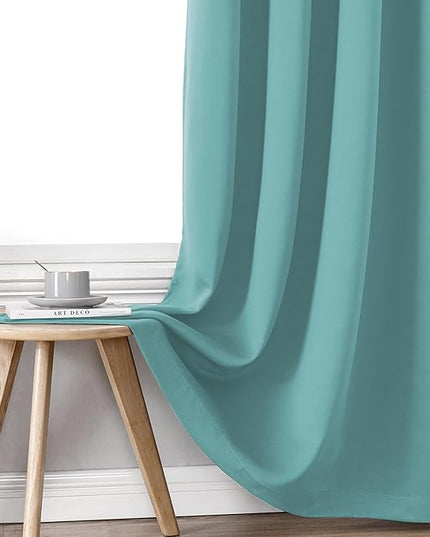 ChrisDowa 100% Blackout Curtains 102 inch Long for Bedroom with Black Liner, 2 Thick Layers Total Blackout Thermal Insulated Grommet Window Curtains 2 Panels Set (Aqua, 52 x 102 Inch)