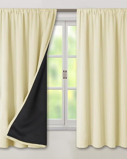 BGment 100% Blackout Curtains for Bedroom with Black Liner, Double Layer Thermal Insulated Full Room Darkening Noise Canceling Rod Pocket Bedroom Curtain (42 x 63 Inch, Cream, 2 Panels)