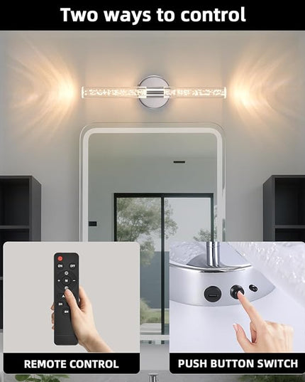 Silver Wall Light LED Battery Operated Wall Sconces(2 Pack), 20-Inch Dimmable Crystal Wall Sconce, Rechargeable Chrome Bubble Wall Lights, Wireless Wall Lamp for Bedroom, Living Room