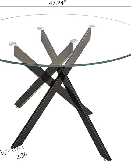 HomVent 7 Piece Round Glass Dining Table Set, Tempered Glass Dinner Table Set for 6 Kitchen Table Set with 6 Velvet Upholstered Chairs for Kitchen Dining Room