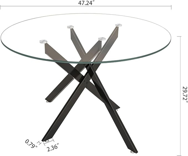 HomVent 7 Piece Round Glass Dining Table Set, Round Glass Kitchen Table Set for 6 with 6 PU Upholstered Dining Chairs for Kitchen Dining Room