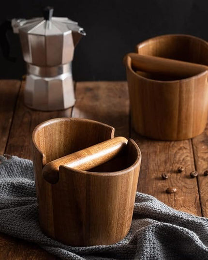 5 inch Coffee Knock Box espresso knock box,Wood Bin for Espresso Machine Coffee Grounds Acacia wood Knock Box Suitable for coffee bar decoration-coffee bar accessories