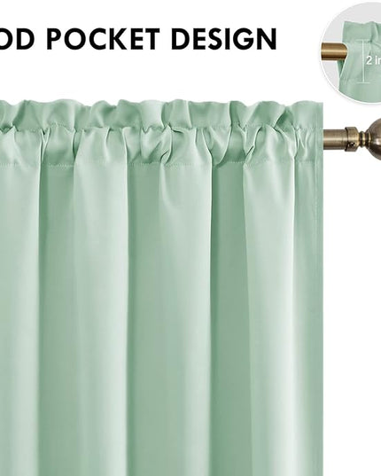 DWCN Blackout Curtains Room Darkening Thermal Insulated Bedroom Curtains Window Curtain Panels, 52 x 54 inches Long, Set of 2 Light Green Rod Pocket Drapes