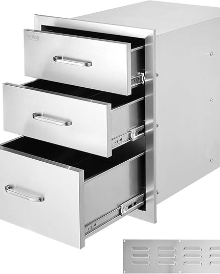 VEVOR 18x23 Inch Outdoor Kitchen Stainless Steel Triple Access BBQ Drawers with Chrome Handle, 18 x 23 x 23 Inch