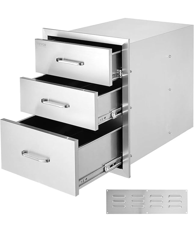 VEVOR 18x23 Inch Outdoor Kitchen Stainless Steel Triple Access BBQ Drawers with Chrome Handle, 18 x 23 x 23 Inch