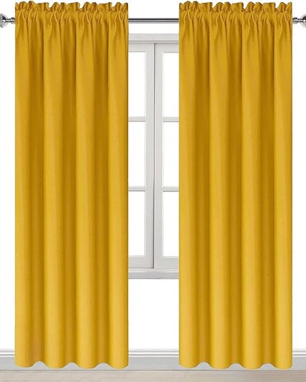 DWCN Blackout Curtains Room Darkening Thermal Insulated Bedroom Curtains Window Curtain Panels, 42 x 84 inches Long, Set of 2 Yellow Rod Pocket Drapes