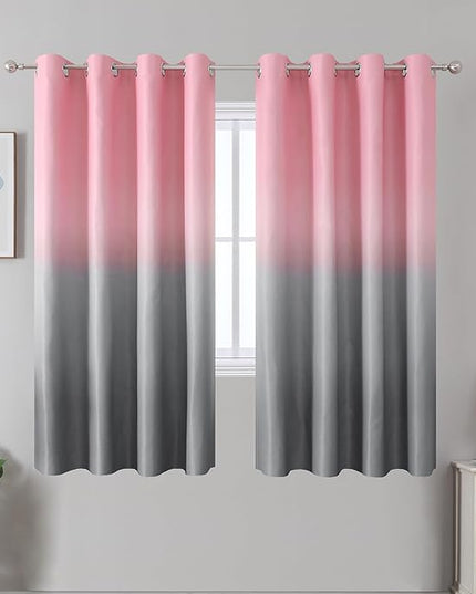 Estelar Textiler Pink and Grey Ombre Blackout Curtains for Bedroom 63 Inch Length 2 Panels Set, Room Darkening Thermal Insulated Grommet Window Curtains and Drapes for Living Room, 52Wx63L